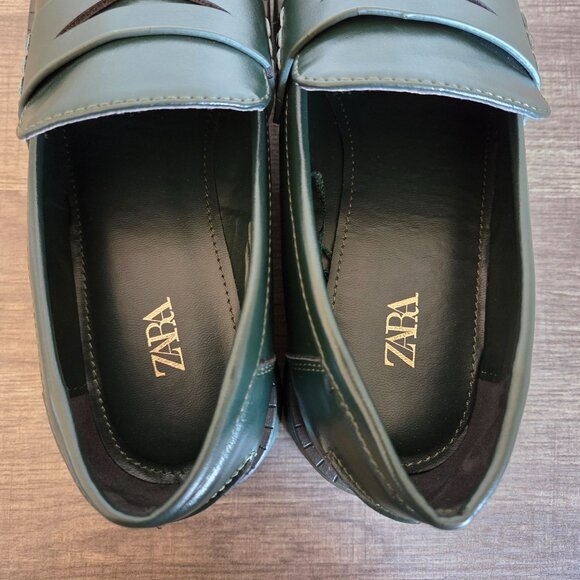 Zara Chunky Platform Loafer Shoes Dark Green Women's 6.5 EU 37 Academia Preppy - Picture 6 of 11